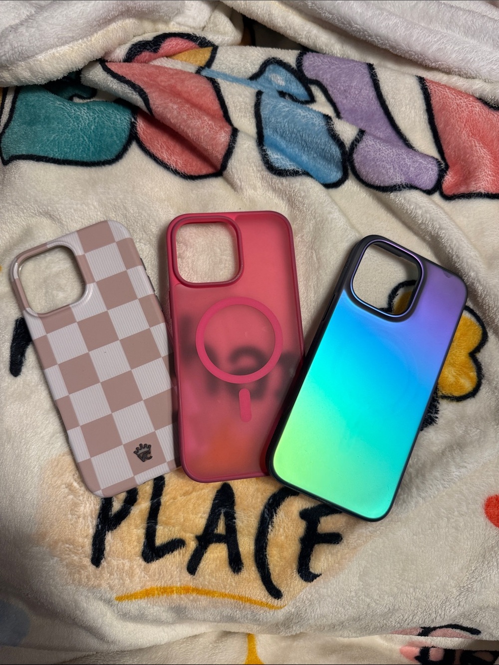 Mixed Color Phone Case Bundle - Pink, Purple/Blue Gradient, Beige Check
